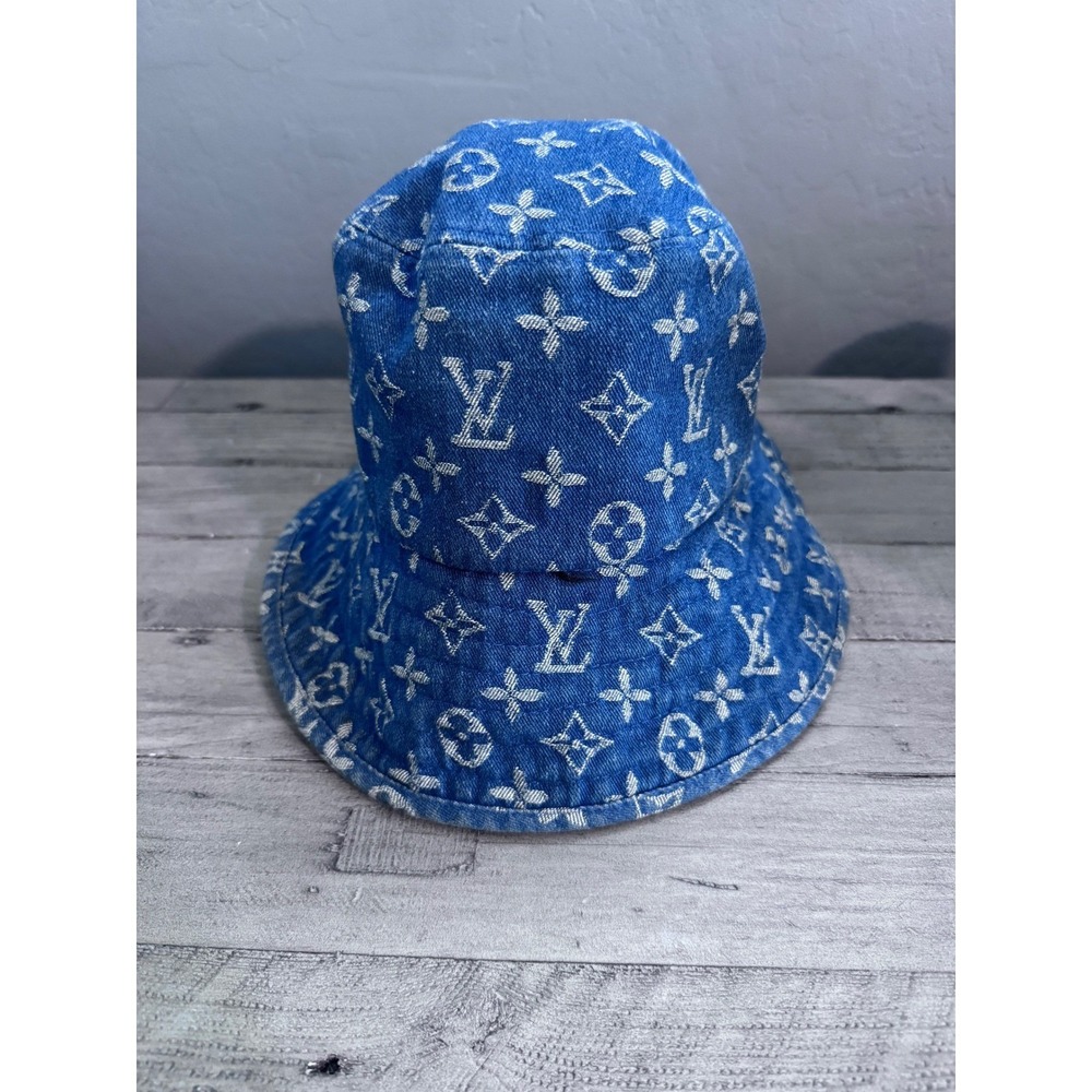 Vintage Louis Vuitton Monogram Denim Heavyweight Cotton Bucket Hat MP2092 - Picture 1 of 9